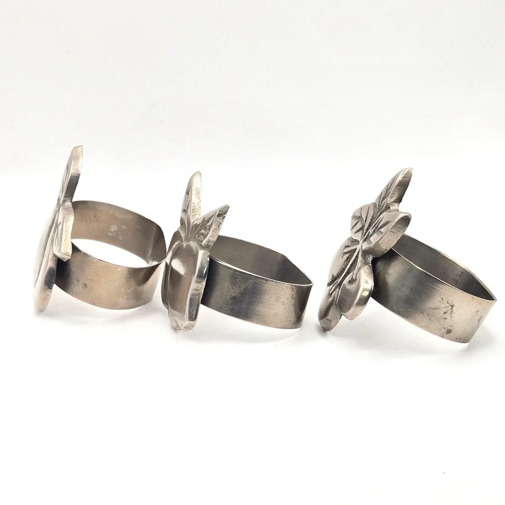 Vintage Fruit Napkin‎ Rings Set of 3 Silver Tone Metal Pear Apple Cherry Decor